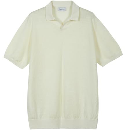 Diana Studio Polo in 100% Lino Maglia, Bianco, S Uomo