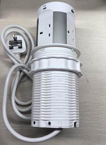 Pop Up Sockets 4 Outlets with PD 75W 2 USB-C and 15W Wireless Charging, Recessed Pop Up Power Socket for Kitchen Worktops, Pop Up Sockets with 4 USB for Conference Room, White