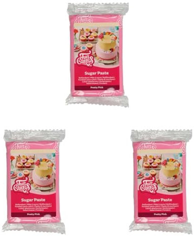 FunCakes Pâte à Sucre Pretty Pink: facile à utiliser, lisse, flexible, douce et pliable, parfaite pour la décoration de gâteaux, halal, casher et sans gluten. 250 g (Lot de 3)