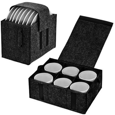 IGTOPS 2er-Set Wohnmobil Filz Tellerhalter & Tassenhalter Camping, Geschirr Aufbewahrung Filztasche Geschirr Tasche für 8 Teller und 6 Tasse, für Wohnmobil Campervan Küche Küchenschränk (dunkelgrau)