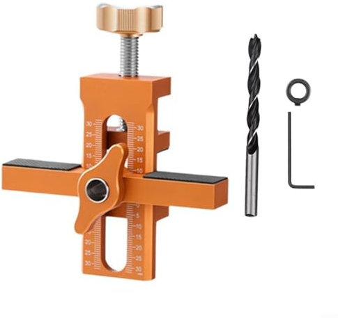 EpheyFIF Cabinet Door Installation Jig, Aluminum-Alloy Positioning Tool with Drill Bit, Adjustable Punch Locator Guide for Woodworking Hardware Mounting, Lift and punch two in one(A)
