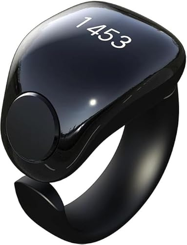 Tasbih Zikr Smart Ring, Adjustable Counter, 2 Sizes (18 and 20mm), APP Support Digital Counter Prayer Reminder Ring, Waterproof 4 Digit Finger Counter Zikr Ring for Muslims (Black)