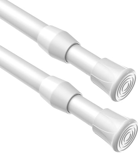 BSYXLSX 2 Pack White Tension Rod, Extendable 80-100cm Spring-Loaded No-Drilling Curtain Poles for Small Windows, Clothes Hanging, Adjustable Net Curtain Rod