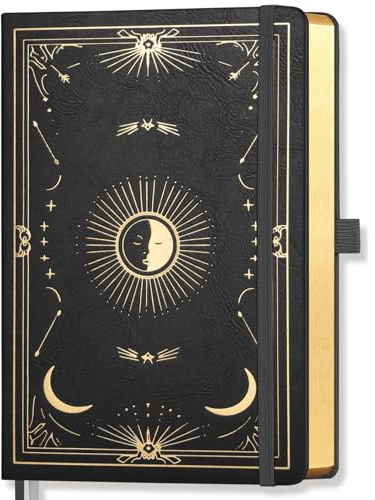 LOAPEM A5 Sketchbook, Blank Notebook, 192 Pages, Hardcover, Black | Journals for Women & Men, 100 GSM Thick Paper, Sun and Moon Cover Design, for Sketching, Drawing, Painting, 14.5 x 21cm