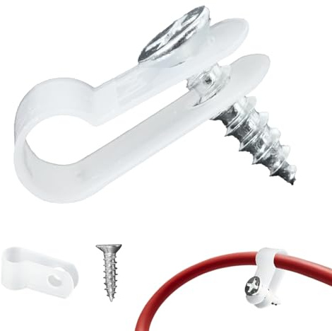 leruiyezs 100pcs Fermacavo Tipo R In Nylon Bianco Per Gestione Cavi Elettrici Interni Ed Esterni Con Viti Incluse 6,4 mm Fermacavo Da Muro Riutilizzabile Per Casa Ufficio Garage