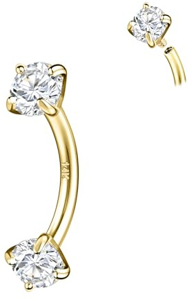 SYLWIA 14K Gold Eyebrow Rings 16G Internal Thread Rook Piercing Jewelry | Diamond CZ - 3MM, Solid Real Gold Belly Rings Eyebrow Piercing Jewelry for Women