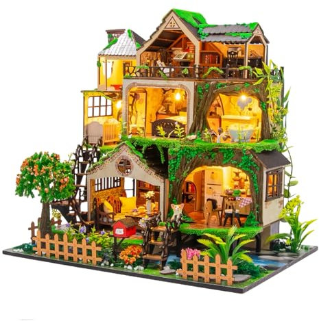 Fairy Forest DIY Miniatur Puppenhaus Kit | Große 3-stöckige Waldvilla | Fortgeschrittenes Bastelset für Erwachsene (Märchenwald A)