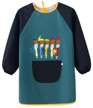 Malkittel Kinder 6-8-10 Jahre Malerkittel Kind 7-12 Jahre Malschürze | Wasserdicht Malschürze Kinder Grundschule mit BigTaschen Langarm Malkittel Schule 1. Klasse Tuschkittel Bastelschürze Kinder
