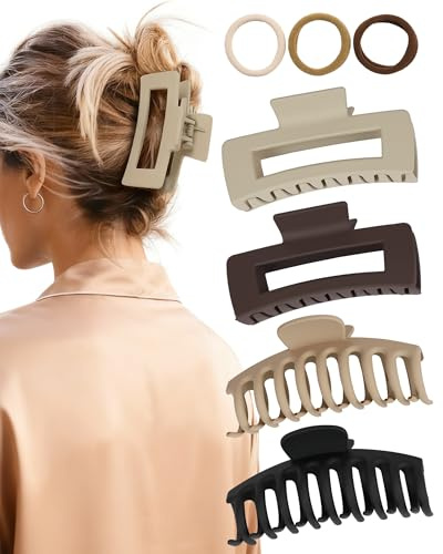lulir Haarklammer 11cm 4PC, Haarspangen Damen, Haarspangen für Dünnes Haar | Haarklammern mit 3 Haargummis, Haarklammer Groß, Haarclips Damen,Haarspange für Arbeit, Freizeit, Feste