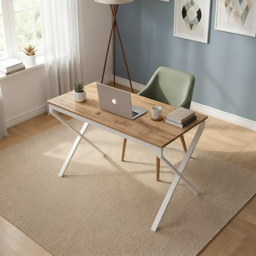 B&D home Schreibtisch Lutz – Modernes Home Office, Computertisch 120x60 cm, Eichen Optik/Weißes X-Gestell, Minimalistisch, Gaming Tisch, Klapptisch, Melaminbeschichtet, Stabil
