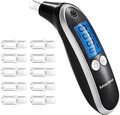 SOYAA Ketonmessgerät Professional, Fortschrittlicher Digitaler Keton-Analysator und Ketose-Tester, Sofortige Ergebnisse, Tragbarer Atemtester für Ketose-Tests mit 10 Mundstücken (Schwarz)