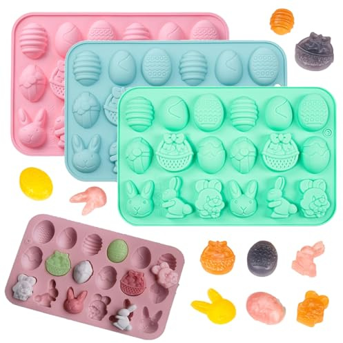 BUKCYUE 3 Stück Osterhase Silikonform, Ostern Backform Kuchenform, Hase Meeresleben Backform, Schokoladeneierform, Für DIY-Kuchen, Kekse, Süßigkeiten und festliche Dekoration, Drei Farben