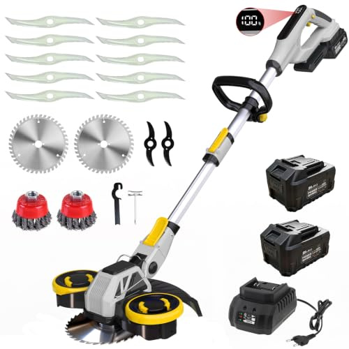 Hengriacly Rasentrimmer mit Akku, 21V Akku Rasentrimmer für Makita Akkus | Freischneider Akku, Rasentrimmer mit Unkrautbürste, Rasenkantenschneider - Inkl. 2 X 4.0Ah Akkus & Ladegerät, Brushless Motor