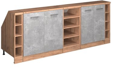 Vicco Küchenschrank für Dachschrägen R-Line, Beton, 210 cm 5er Set Schrankkorpuss 60 cm Tiefe, geeignet für schräge Wände und Variable Küchenmontage