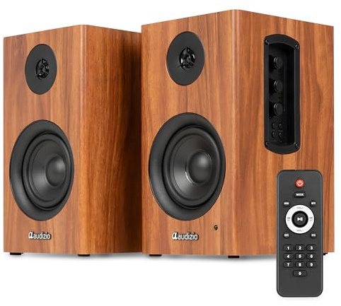 Audizio BS15 Active Bookshelf Speaker Set with Bluetooth 60W, HDMI ARC, Optical and RCA, Bookshelf Speaker System for TV, Turntable, Desktop Audio, Wood