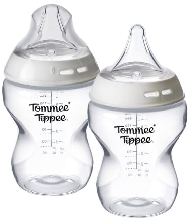 Tommee Tippee Natural Start Baby Bottle 260ml | Pack of 2, Slow Flow Breast-Like Teat, Deep Latch Triangular Teat