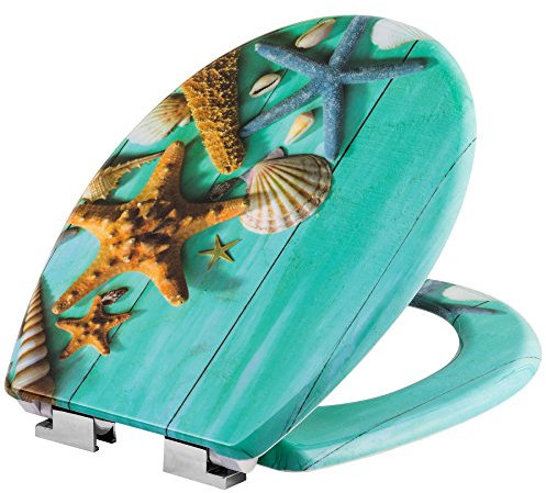 TecTake Printed WC Toilet seat lid Stable Hinges Modern Soft Close (Starfish | No. 402263)