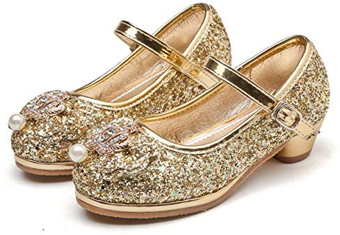 YOSICIL Mädchen Prinzessin Schuhe ELSA Glitzer Schuhe High Heel Kristalle Pumps mit Pailletten Kinder Ballerinas Schnee Königin Gelee Partei Schuhe Fasching Karneval Halloween Tanzball Party 26-34