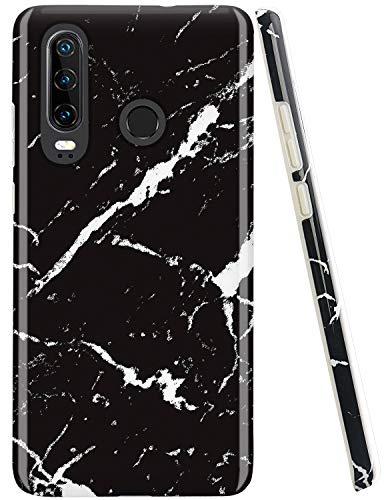 JAHOLAN Kompatibel mit Huawei P30 lite Hülle Handyhülle TPU Silikon Schutzhülle Handytasche Flexibel Handy Hülle Marmor Schwarz