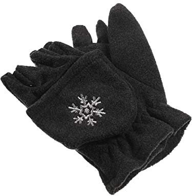 fiebig Mädchen Jungen Halbfinger Handschuh mit Klappe in Fleece für Kinder!, Farben:dunkelgrau, Handschuhgröße:3