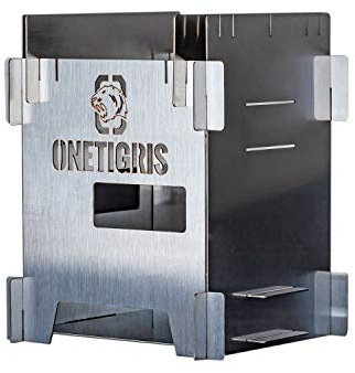 OneTigris ROCUBOID Camping Stove Foldable, Lightweight Portable Wood Burning Stove Stainless Steel with Pocket for Camping Hiking Backpacking Survival Outdoor Cooking Pinic BBQ
