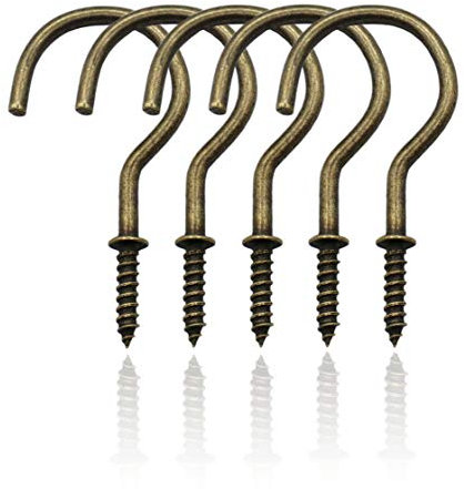 IDEALSV 2 Inch Big Cup Hooks Screw Hooks Rubbed Bronze Ceiling Hooks,Vintage Antique Brass Screw-in Hooks,Christmas Lights and Curtain Hooks,Kitchen Hooks,Plants Hanger Outdoor/Indoor Hooks 10Pcs