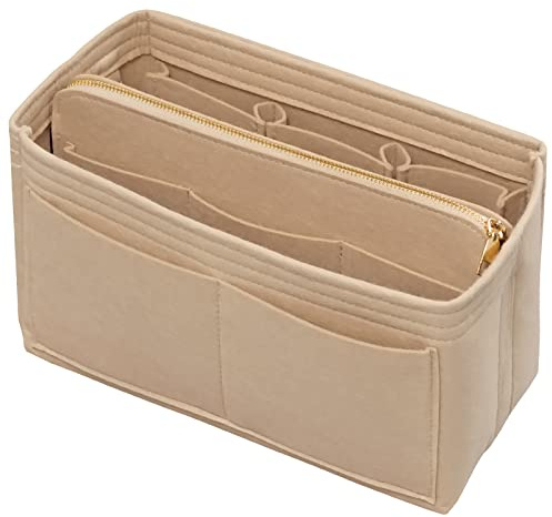 DailyPlus Geldbörse Organizer mit Reißverschluss Filztasche Handtasche Einsatz Tasche in Schlüsselanhänger für Tragetasche passend LV Speedy Neverfull Longchamp Rose XL (klein, beige)