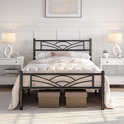 Yaheetech Lit Simple Cadre de lit 90 x 190 cm en Métal Assemblage Simple pour Petits Espaces Adultes Noir