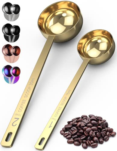 ORBLUE Stainless Steel Coffee Scoop Set, Coffee Measuring Spoons, 1 Tbsp (15ml) & 2 Tbsp (30ml), 2-Pack Gold