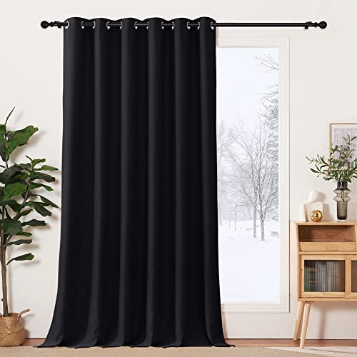 PONY DANCE Verdunkelungsvorhang Ösen 1 Stück H 245 x B 200 cm Schwarze Gardinen Wohnzimmer Modern Thermo Vorhänge gegen Hitze Extra Breite Ösenvorhang Blickcicht