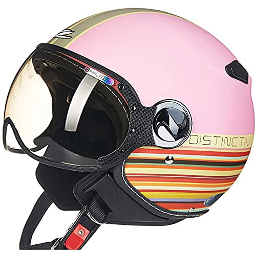Mezza Casco Moto Retrò 3/4 Casco Moto Vintage Aperto Per Uomo E Donna DOT/ECE Casco Jet Unisex Per Scooter Ciclomotore Casco Mezzo Pilota Da Strada,Rosa,L