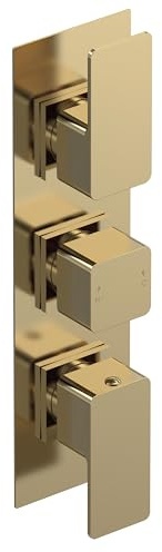 nuie WIN8TR02 Windon | Modern Bathroom Concealed Square Triple Thermostatic Shower Valve, 280mm, Brushed Brass