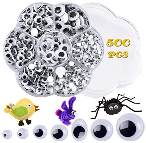 Occhi Finti Adesivi, 500 Pezzi Occhietti Adesivi Piccoli Grandi Occhi per Pupazzi 4 mm-12 mm, Nero Occhi Mobili di Plastica Autoadesivi per Lavoretti, Bambole, Fai da Te Scrapbooking Accessori