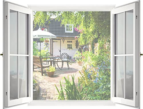 Zanzariera per Finestra, Rete Zanzariera Fissa di Dimensioni Regolabili Zanzariera Universale Finestra, Montaggio Senza Foratura, Con Taglierino e Super Strisce Adesive(120x140cm, Set di 1, Bianco)