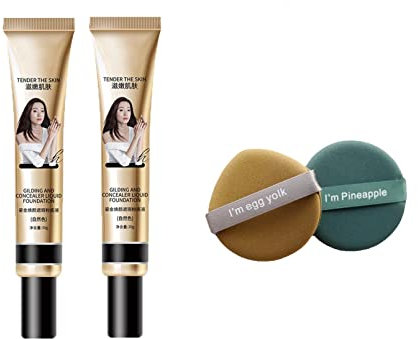 Knhorfad 2Pcs FV Full Coverage Liquid Foundation, Tender the Skin, Concealer, , Lasting Waterproof Smooth Makeup Base Cream (Natural Color)