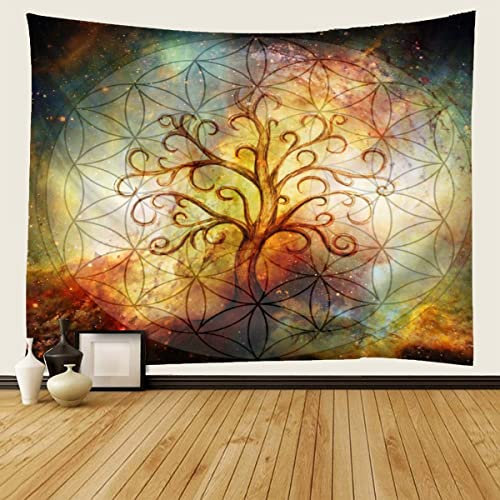 JIARAO Wandteppich Wandbehang 130x150 cm Baum des Lebens Wandbehang Tapisserie Wandtuch Wandkunst Decor für Blume des Lebens Wohnzimmer Schlafzimmer Wohnung Wohnheim