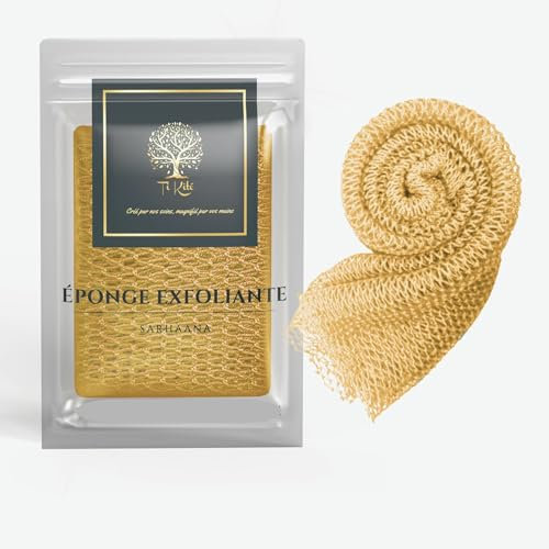Sarhaana Filet de Douche africain Djampe Eponge de Bain exfoliante Gant Fleur de Toilette XL Accessoire Femme Homme Enfant Filet de Gommage corporelle (JAUNE ORANGEE)
