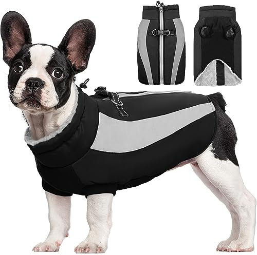 Kuoser Extras Wärme Hundemantel, Winddicht Hundejacke, Reflektierend Hundemantel Grosse Hunde, Hundemantel Winter, Moden Wintermantel Hund, Hundemantel Wasserdicht Schwarz S