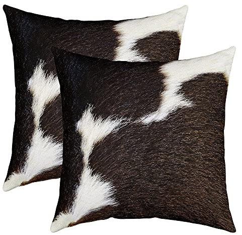 Kuhfell Kissenbezüge 40x40cm 2er Set Kissenbezüge Kuhfell Gedruckt Kissenbezug Kissenhülle Kissen Fall Western Bauernhof Tier Haut Weiß Schwarz Sofakissen Couchkissen für Sofa