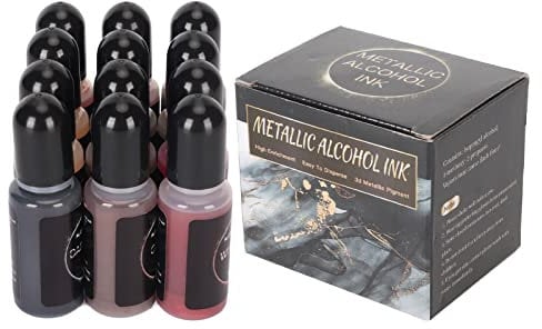 Metallic Alkohol Tintenset 12 Leuchtende Farben Je 10 Ml Alkoholfarbe für Epoxidharz Malerei