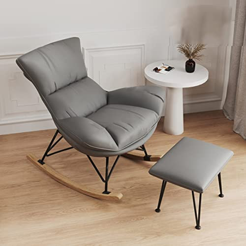 YCKEGEW Weicher Schaukelstuhl Mit Fußhocker Design, Bequemer Gepolsterter Schaukelstuhl Glider Schaukelsessel, Wohnzimmer Sofa Schaukelstuhl Ruhesessel Für Kleinen Raum (Color : Grey)