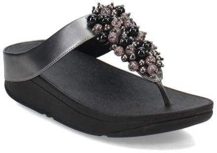 Fitflop Femme Fino Sandales à Tige d'orteil en Perles de Boule, Pewter Black, 39 EU