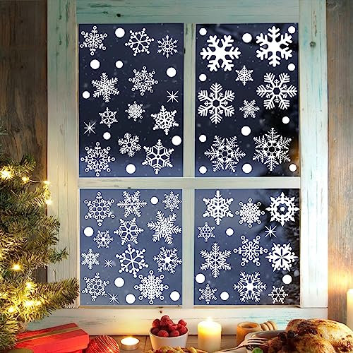 155PCS Schneeflocken Fensterbilder, Weihnachten Fensterdeko für Fensterscheiben, Wiederverwendbar Statisch Haftend PVC Aufkleber für Fenster Vitrine Türen