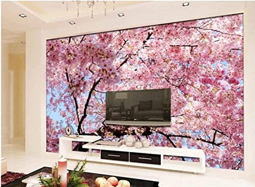 MIWEI Wallpaper Papier Peint Panoramique Fleurs De Cerisier Roses Du Japon Papier Peints Intissé Decoration Murale Chambre Salon 430x300cm-M216456