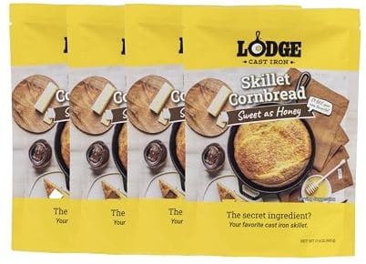 Lodge Cast Iron Skillet Cornbread – Pair with Cast Iron Skillet, Wedge Pan, Cornstick Pan or Muffin Pan, Quality Ingredients, 17.4 oz (4 Pack) – Sweet As Honey
