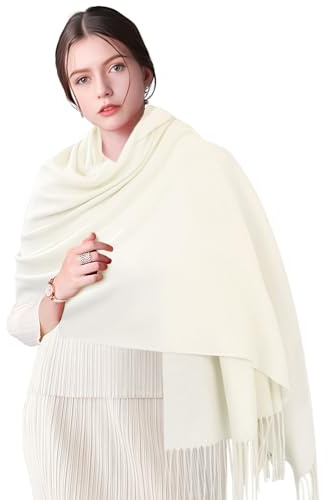 HOOPOE Damscarf, vinterhalsduk, 200 x 70 cm, vinterhalsduk, damscarfs, vinterhalsdukar för kvinnor, Vit, 200cm x 70cm