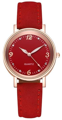Ziyan Damen Armbanduhr Klassisch Sehr Deutlich Analog Quarz mit Leder Armband (rot)