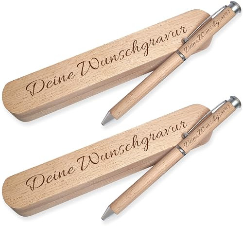 HOLZi - Holz-Kugelschreiber mit Gravur als Geschenk – Personalisierter Kugelschreiber set – Kugelschreiber mit Wunschname - Kugelschreiber Personalisiert als Geschenkidee (2er Set)