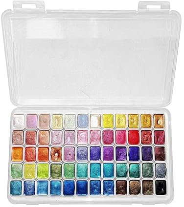 FLAVAS 60 Colors Watercolor Painting Set, Shimmer Metallics Watercolour Paints, Glitter Watercolour Solid Paint Box, Pearlescent Watercolor Palette for Drawing Supplies