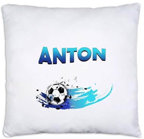 timalo® Personalisiertes Kissen mit Namen | personalisiertes Dekokissen mit Wunschname für Kinder individuelles Geschenk Kissenhülle Fussball blau | kissen-ch-11